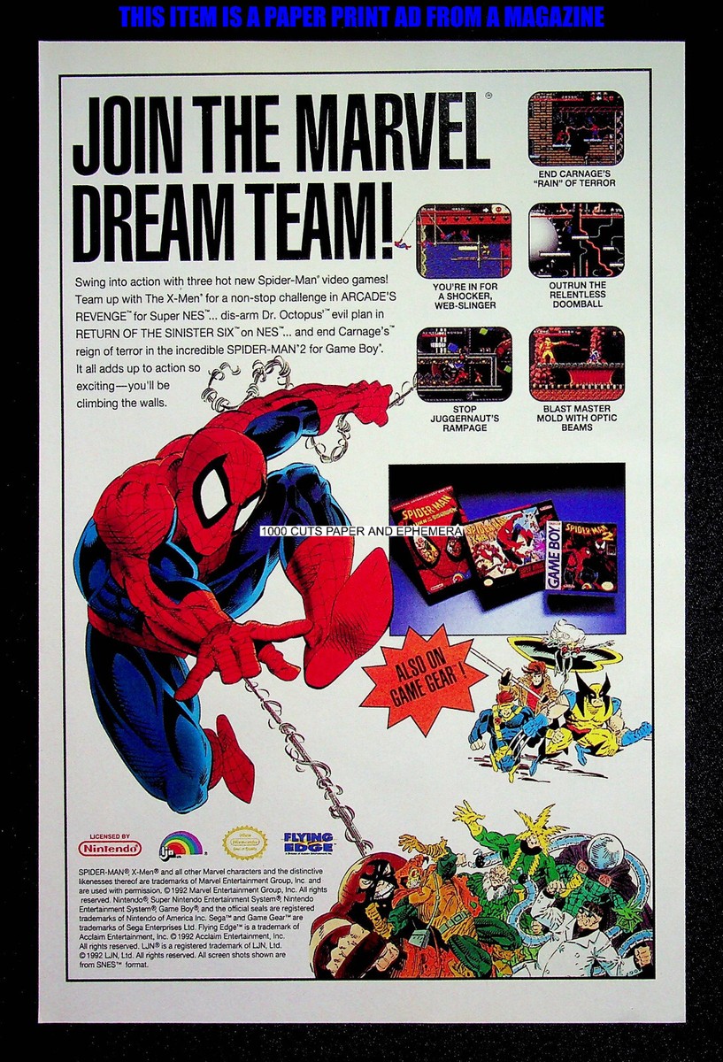 Spider-Man SNES Game Boy LJN 1992 Trade Print Magazine Ad Poster