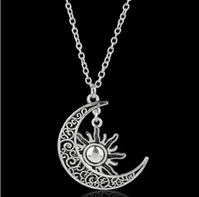 Gothic Crescent Moon Sun Pendant Necklace Chain