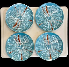 IKEA Bullra Salad Plates Turquoise Red Floral 15199 8 Inch Set Of 4