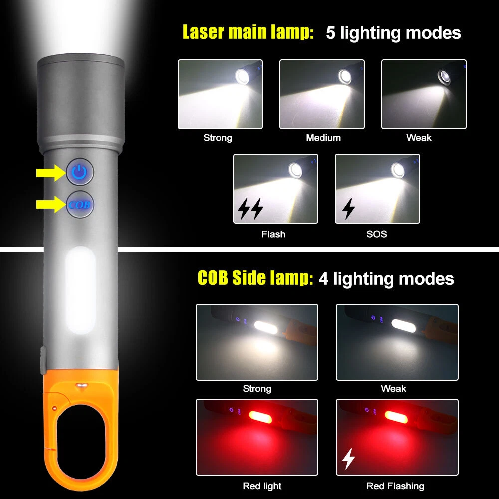 Zoom LEP Flashlight Camping Light Rechargeable Torch Tent Lamp