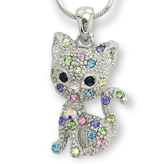 Swarovski Crystal Multi-Color Cat Kitten Pendant Necklace