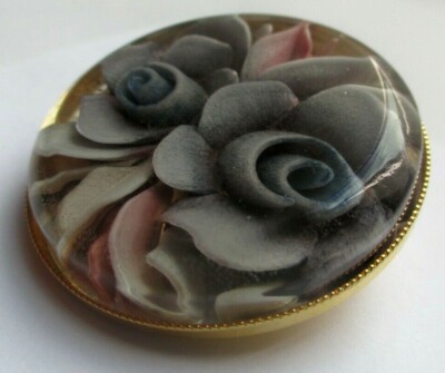 Broche Vintage Unique Or Fleurs Violettes Sous Verre - Bijou Ancien N°307 - Occasion Parfaite