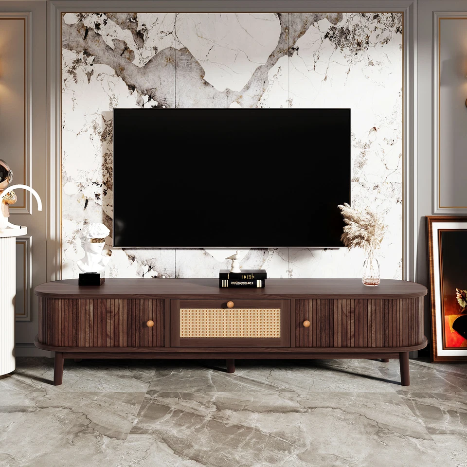 Suporte de TV moderno para TVs 75" console de mídia gabinete de TV com gaveta frontal de vime - Imagem 4 de 4