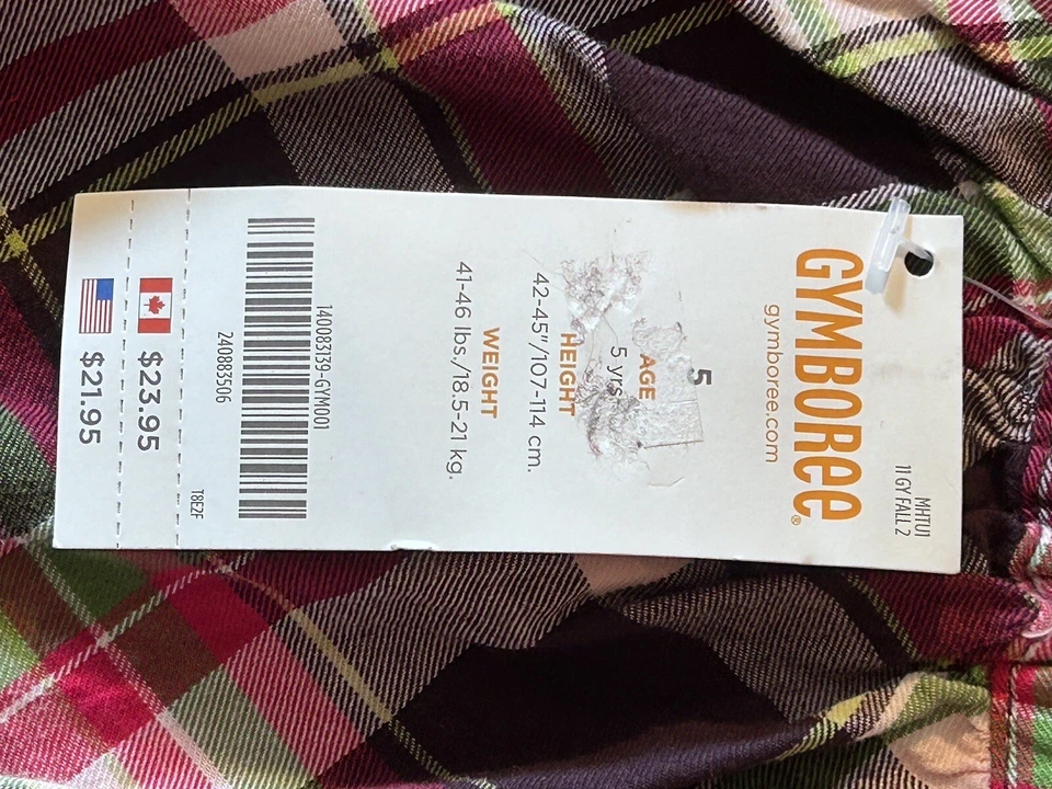 Gymboree девочек Майка и юбка комплект размер 5 фиолетовый и зеленый клетку Adj талии новый с Ярлыками - Изображение 3 из 4