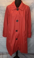 Dennis Basso Women Orange Button Up Leopard Lined Water Resistant Raincoat Sz Xl