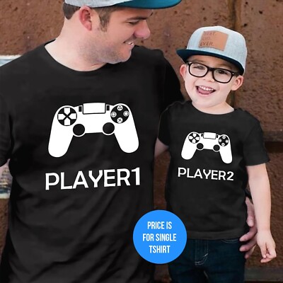 T-Shirt Father's Day Dad Birthday Gift Matching Kids Set Gamer Daddy Son Tops
