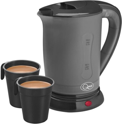 Niedrige Watt Dual Voltage kleiner 0,5 L Reisewasserkocher mit Tassen - schwarz