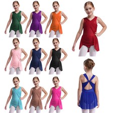 Kids Girls Leotard Practice Dress Training Rompers Gymnastic Dresses Sparkly