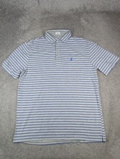Johnnie-O Hangin' Out Polo Shirt Mens Large Gray Blue White Cotton Logo