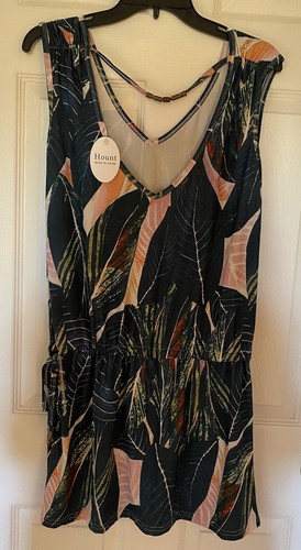 Hount Casual Sleeveless Leaf Pattern Tunic Dress/Swimsuit Cover Sz M - Picture 2 of 6