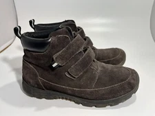 Lands' End Brown Suede All Weather Moc Toe Hiking Boots Hook & Loop Youth Sz 5