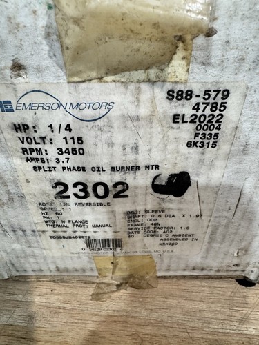 Emerson Motors Split Phase Oil Burner Motor 2302 S88-5791/4 HP - Picture 3 of 3