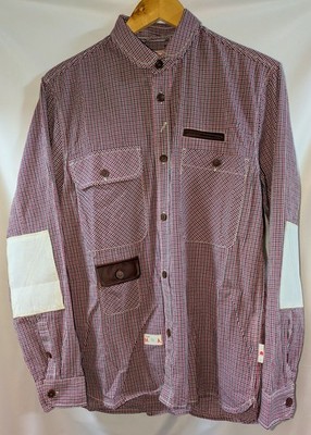 Marshall Artist Modern Tailoring Archive Utility Shirt Check Red Brown Patch M