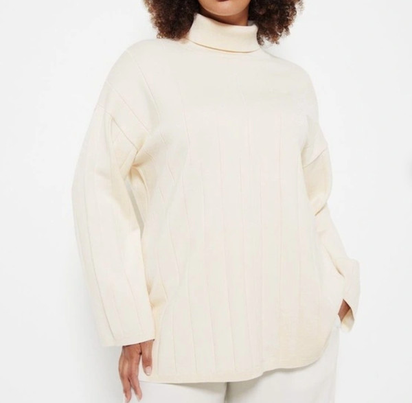 Commonry Tunic knit jumper size 22 Ecru roll neck long sleeve viscose polyester