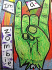 ACEO Original Art Horror Goth Surreal Green Zombie Hand Rock On Dark Moody Weird — photo 2