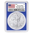 2021 $1 Type 1 American Silver Eagle PCGS MS69 FDOI Made in USA Label Blue Frame