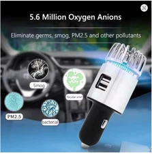 JO-6291 Mini Car Air Purifier Ionizer Dual USB Charger Smoke Odor Eliminator