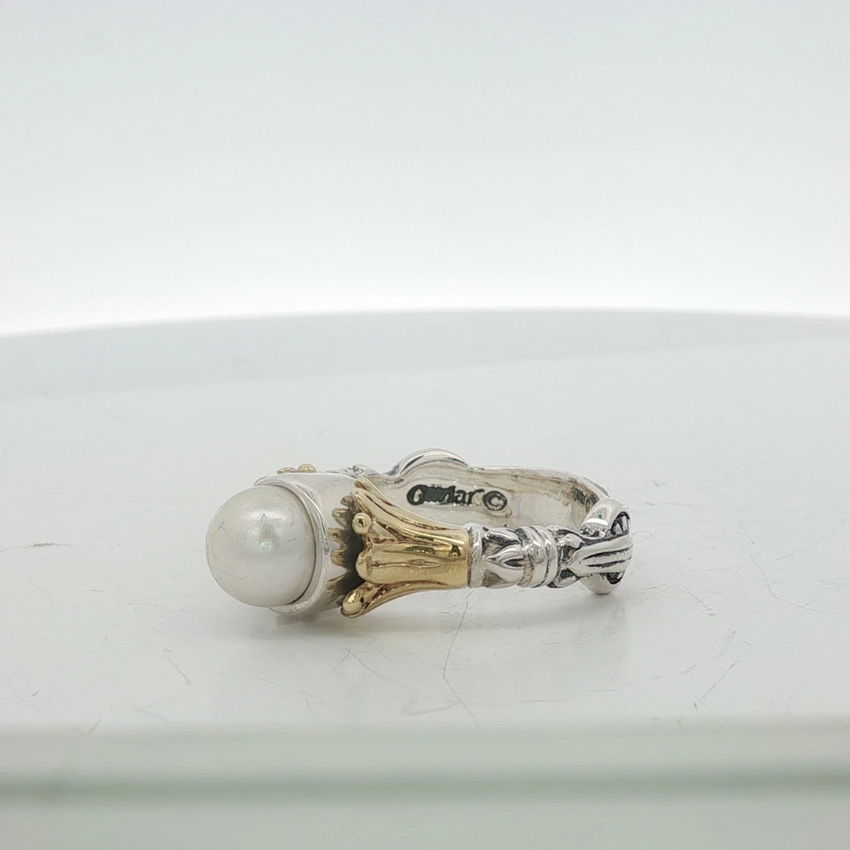 Anillo Lagos Caviar Plata de Ley y Oro Amarillo 18k Perlas Talla 7 Foto 4 de 4