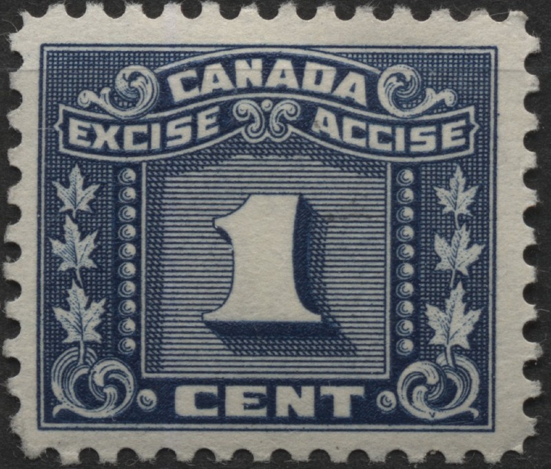 Canada 1934 #FX61 1c blue, Excise Stamp three leaf, MNH