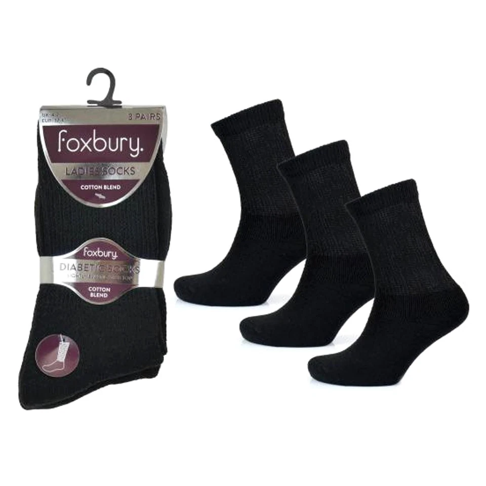 Femmes Foxbury Coton Mélange Chaussettes Diabétiques Paquet De 3 SK563 - Photo 1/1