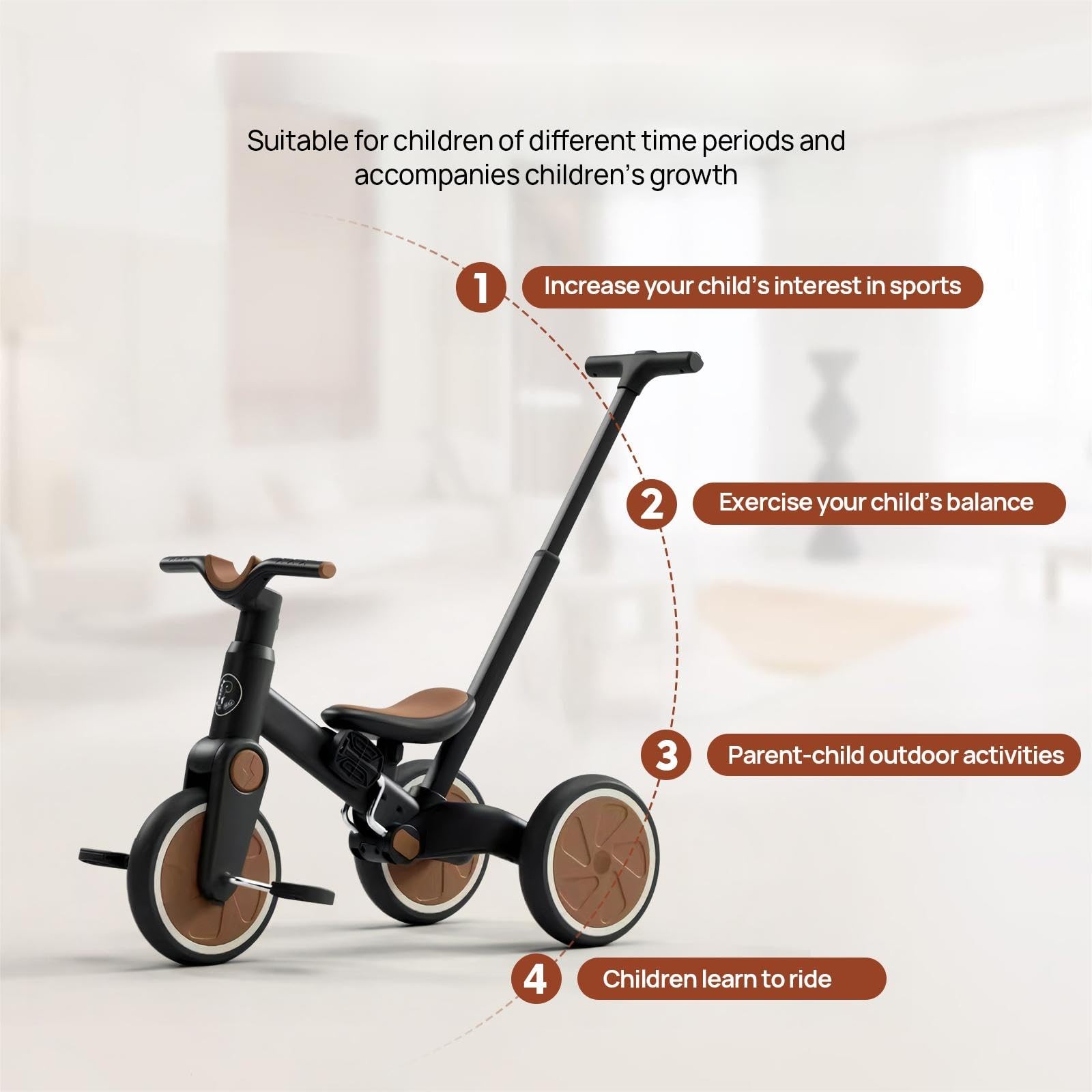 Tricycle for Toddlers 1-3 Year Olds, 5 in 1 Balance Bike with Removable Pedal... thumbnail 3