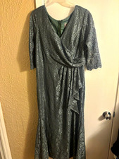 Cindy Collection U.S.A. Green Lace Wrap Style Dress Plus Size 3XL