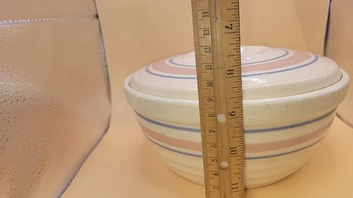 Charming Vintage McCoy Stonecraft Casserole Dish – Pink & Blue Stripes