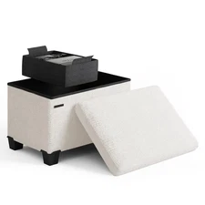 Ottoman with Storage 16 Inch Cube Foot Rest Small Boucle Ottoman for Living Room