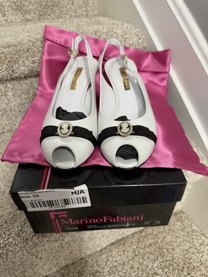 Marino Fabiani Women s Slingback Peep Toe Leather Heels White/Black 7.5 display