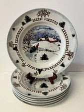 Tienshan Folkcraft Stoneware Winter Side Set of 6 Dinner Plates 10.5’’ EXCELLENT