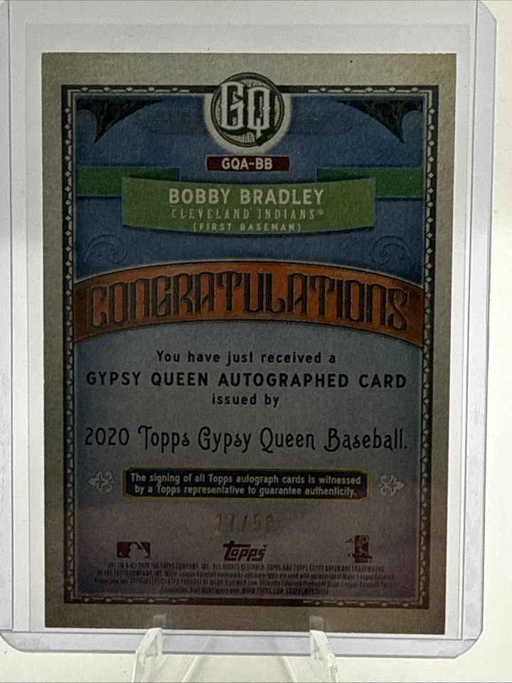 2020 Topps Gypsy Queen Bobby Bradley Auto RC #/50 Black & White Indians - Image 2 of 2