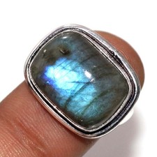 Fiery Labradorite 925 Silver Plated Ring US 9 Gemstone Jewellery Trendy GW