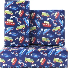 Birthday Wrapping Paper For Kids Girls Boys, 4 Sheets 20 x 28 Inches Car Trucks