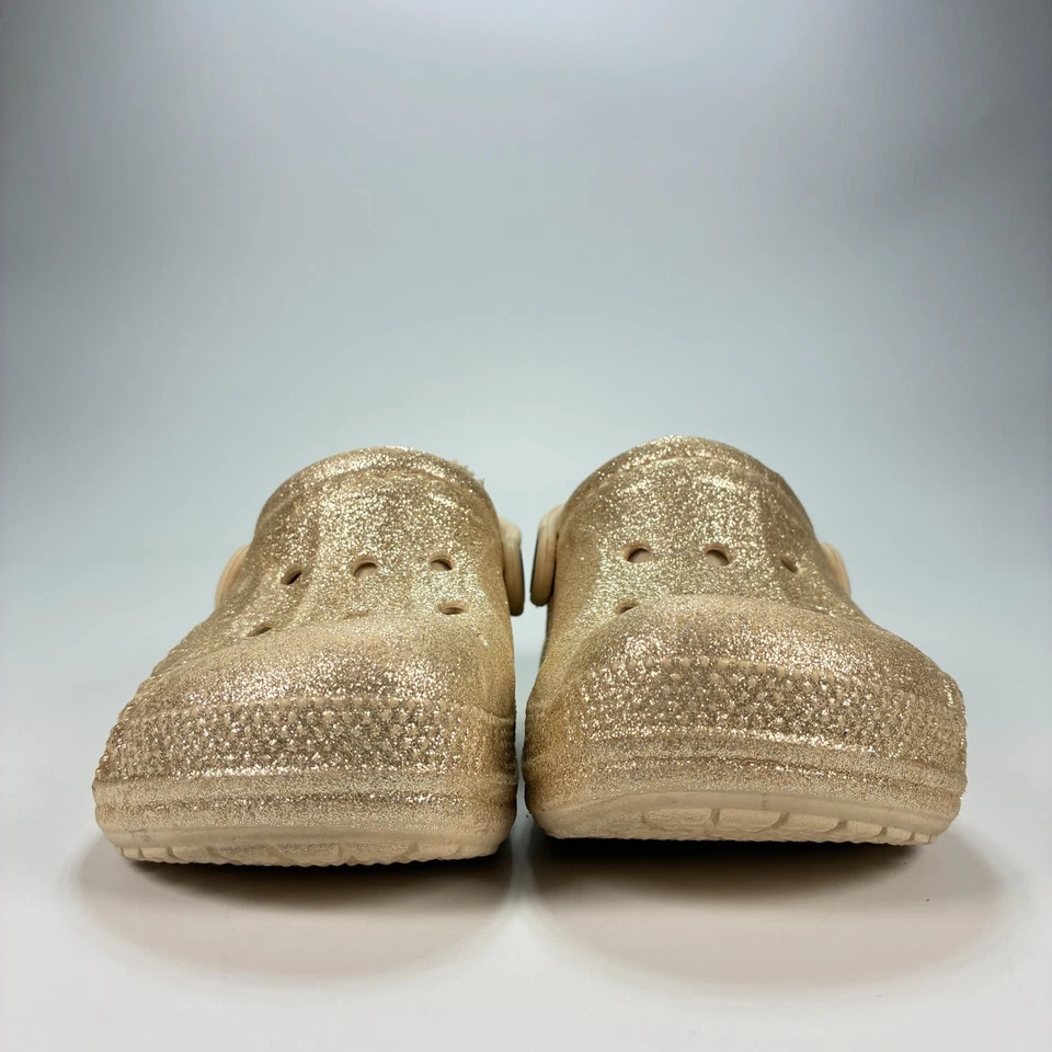 Crocs Baya Lined Glitter Clogs Gold Warm Fuzzy Slip On Shoes 207655 Youth Size 9 - Image 2 of 4
