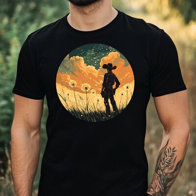 Mens Cowboy Dandelion Print Cotton T-Shirt Size XS to 5XL