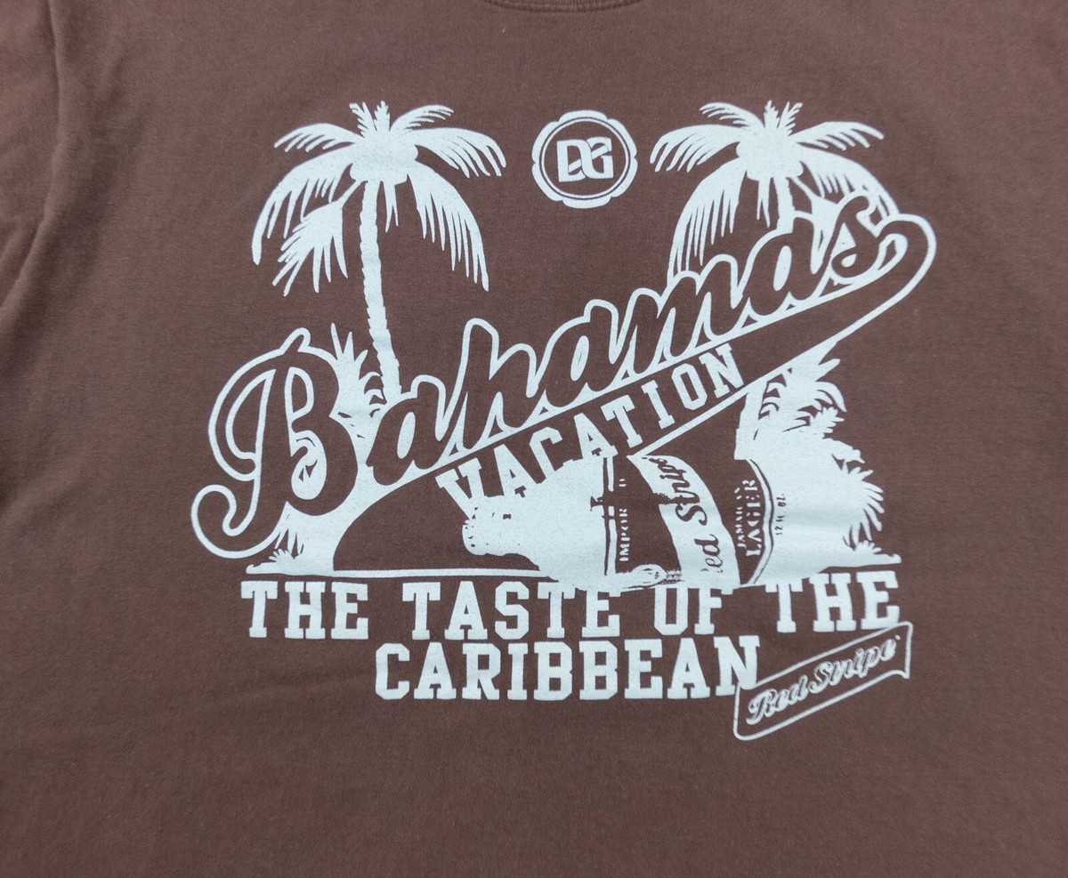 Vintage Red Stripe Shirt Adult Large Brown Short Sleeve Graphic