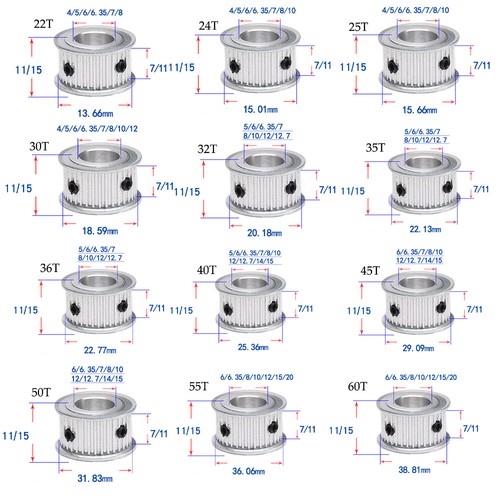 MXL Timing Belt Drive Pulleys AF-Type Pitch 2.032mm For CNC Step Motor 22T~60T - Picture 3 of 7