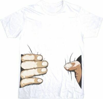Adult Men's Big Giant Hand Squeeze Body Grab Design Funny White T-Shirt Tee