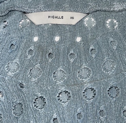 Pigalle Knit Top Green Stretch Puffy Shoulders Perforated Eyelet Long Sleeve XS - Picture 6 of 6