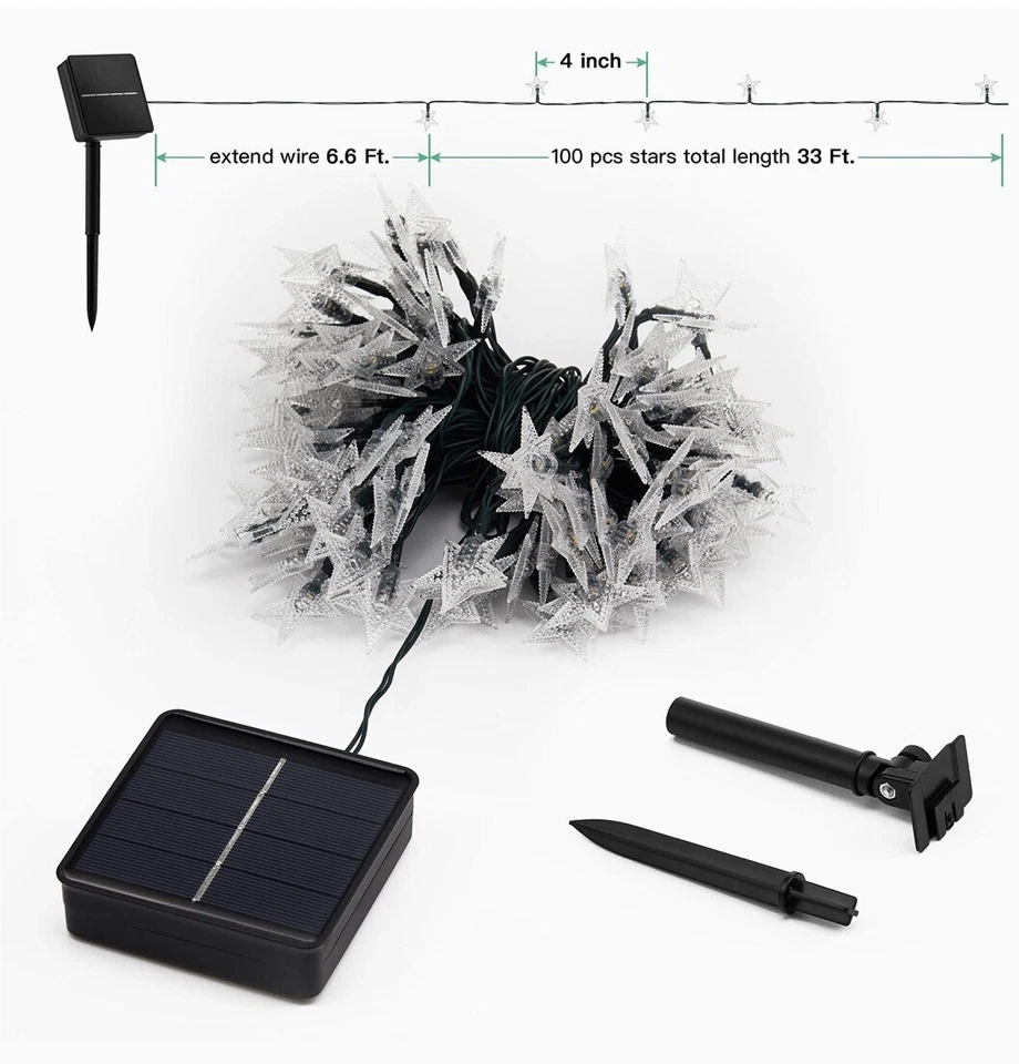 Cadena de luces solares centelleantes 40 pies 100 LED y 8 modos luces de hadas con energía solar Foto 3 de 4