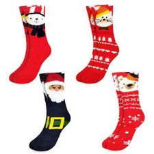Qpout 4 Pairs Christmas Socks Novelty Xmas Casual Ankle Socks Box-Packed