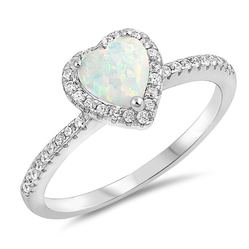 Heart White Lab Opal Halo CZ Promise Ring .925 Sterling Silver Band Sizes 5-10 - Picture 2 of 4