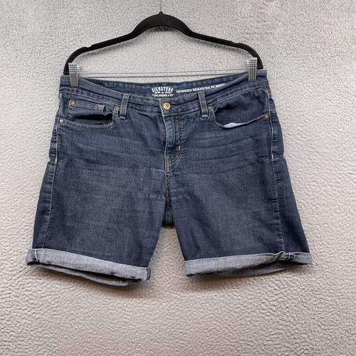Levi Strauss Women Modern Bermuda Shorts Blue Denim Mid Rise Pocket Logo  Size 10 | eBay