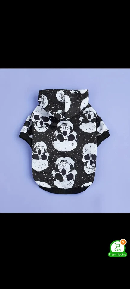 Suéter com capuz estampa de caveira raça média para cachorros. Tamanho (L) - Imagem 2 de 4