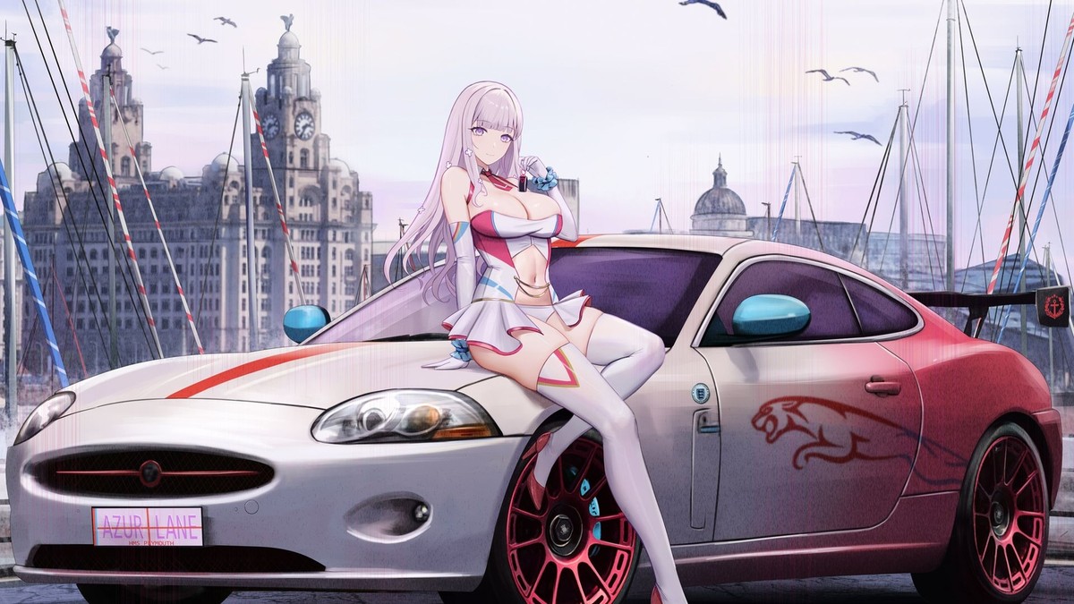 Anime girls plymouth azur lane car gradient frontal view Playmat