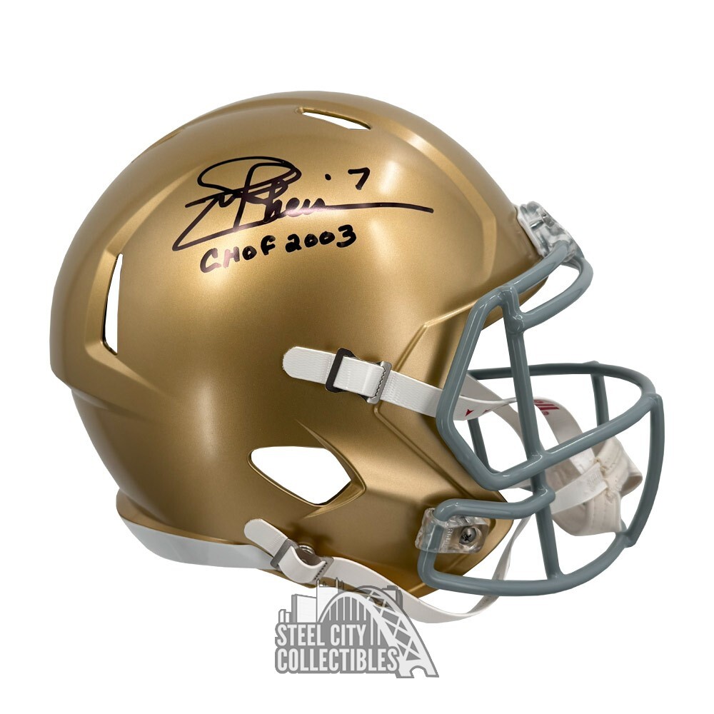 Joe Theismann Autographed Signed Joe Theismann CHOF 03 Notre Dame Speed Replica Full Size Helmet -BAS 