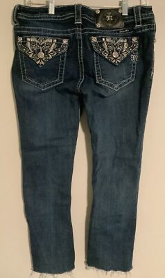 MISS ME -Signature Boot Cut CROPPED Blue Denim JEANS -Embellished -Womans 29 x25