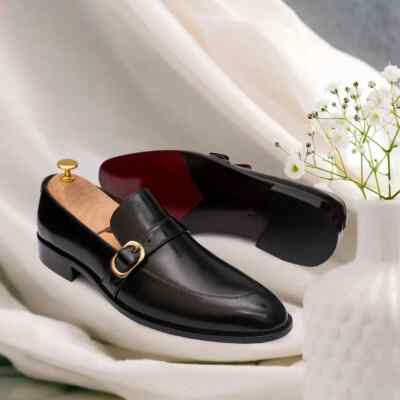 Men's Handmade Black Leather Monk Strap Oxford Dress Shoes Wedding Party Formal