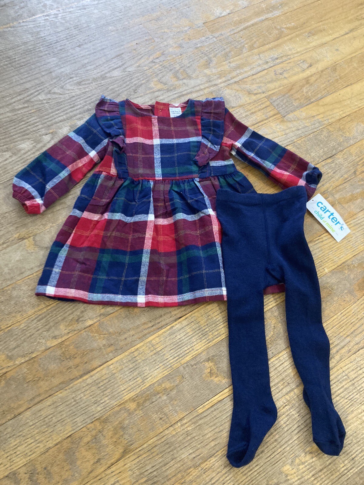Carter’s Girl’s 36 Months Flannel Plaid Dress And Navy Tights NWT! eBay