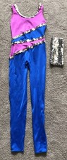 CURTAIN CALL Girls Dance-ICE SKATE Costume UNITARD LARGE CHILD SEQUIN Blue Purp